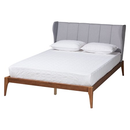 Baxton Studio Royce Mid-Century Modern Transitional Light Grey Fabric and Ash Walnut Finished Wood Queen Size Bed 226-12890-ZORO